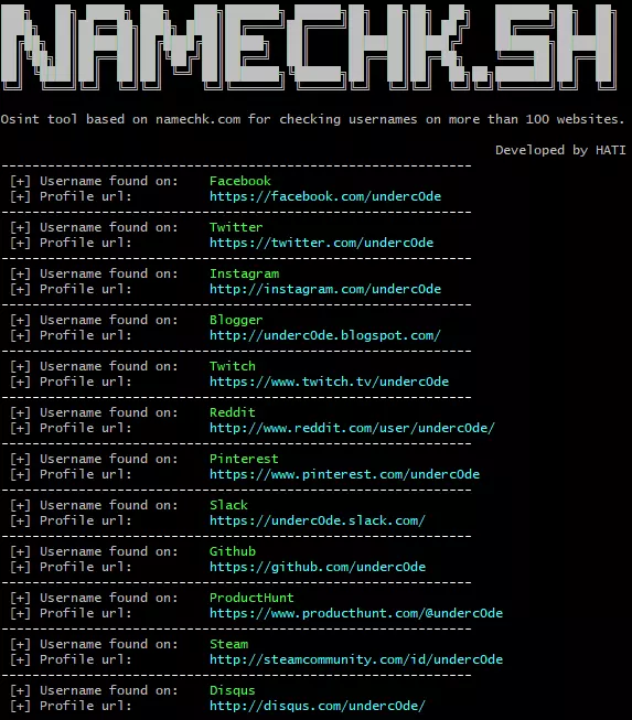 Namechk интерфейс поиска никнеймов