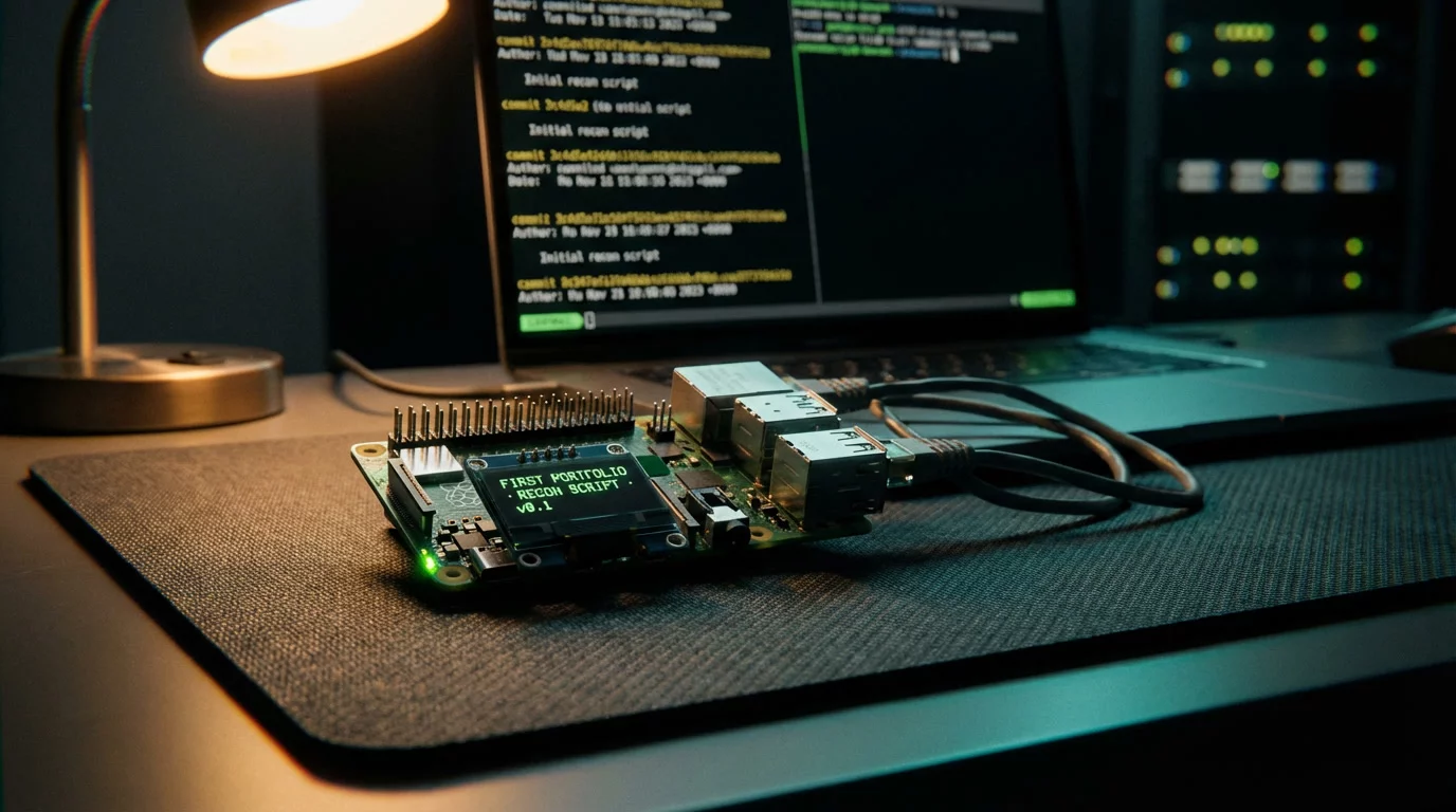 Портфолио по информационной безопасности — экран ноутбука с GitHub-профилем, терминалом Kali Linux и CTF write-ups