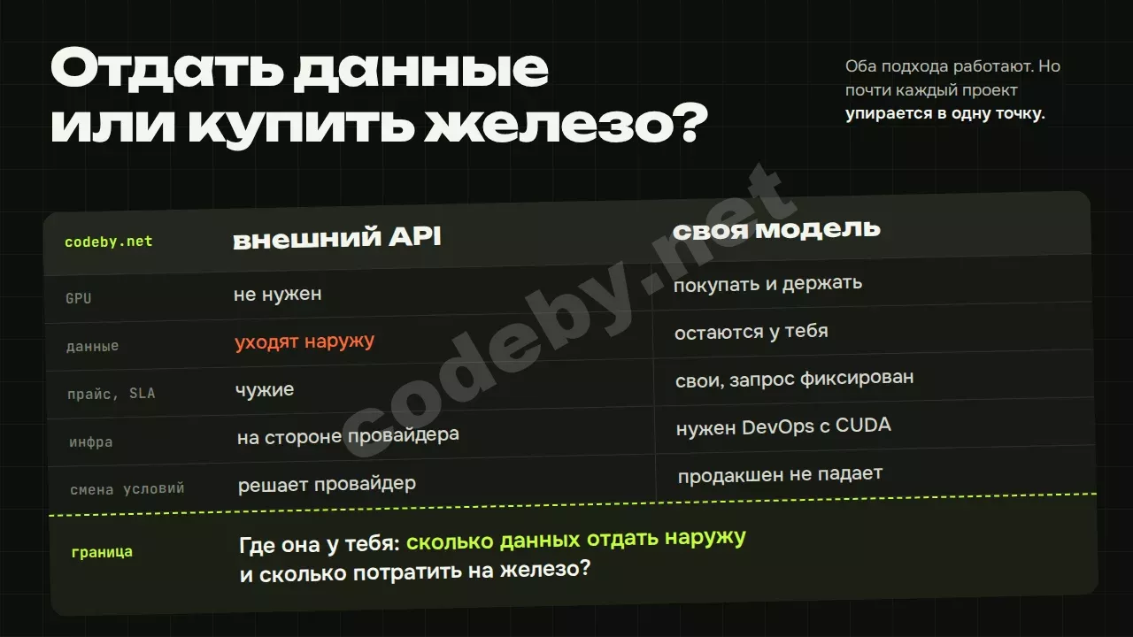 Отдать данные или купить железо? Где у тебя граница между внешним API и своей моделью