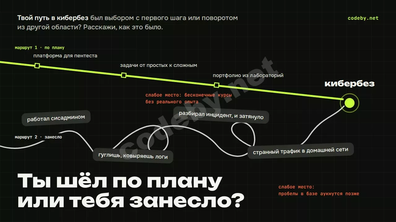 Ты шёл по плану или тебя занесло? Два маршрута в кибербез: ровная линия и петли через смежный опыт
