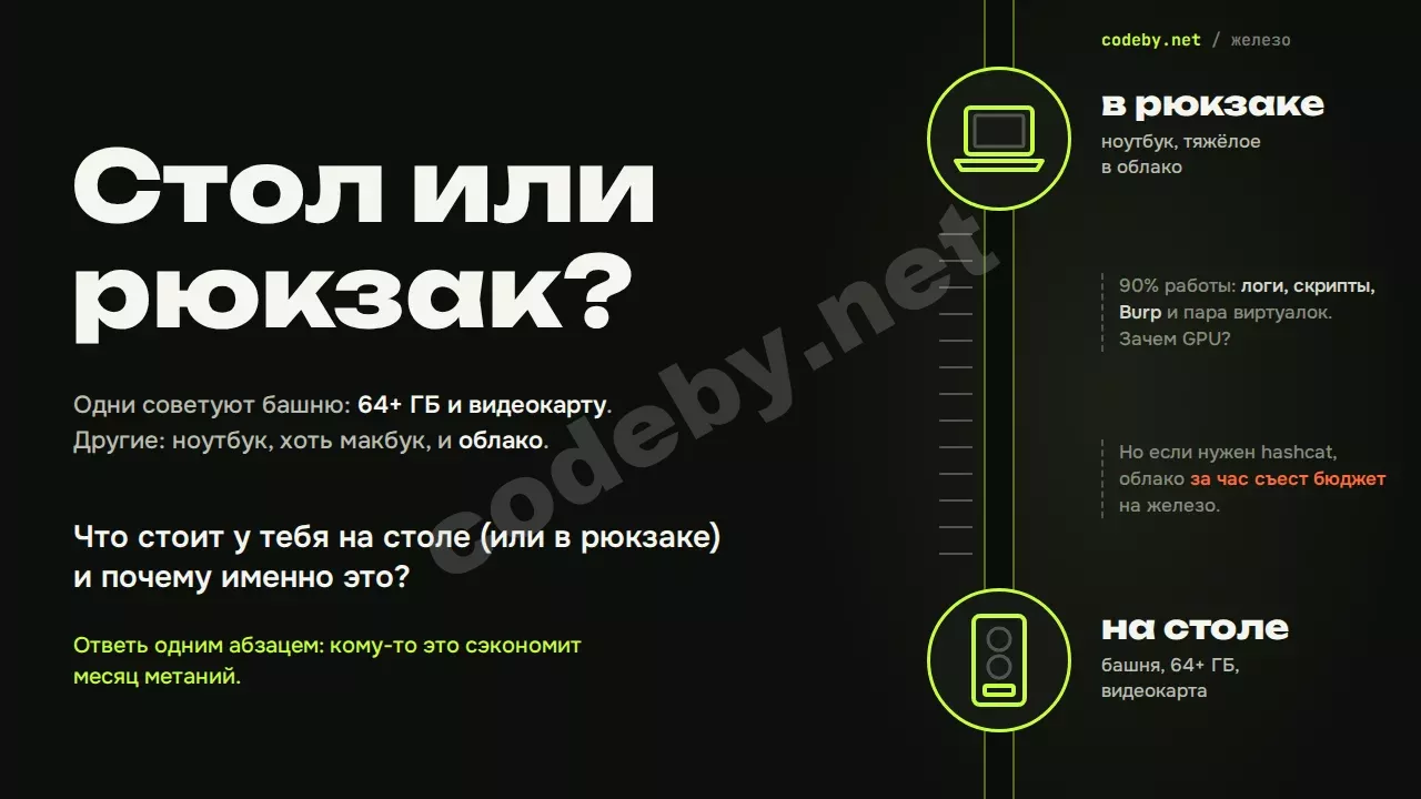 Стол или рюкзак? Советы полярны: башня с 64+ ГБ и GPU или ноутбук с облаком. Что у тебя и почему?