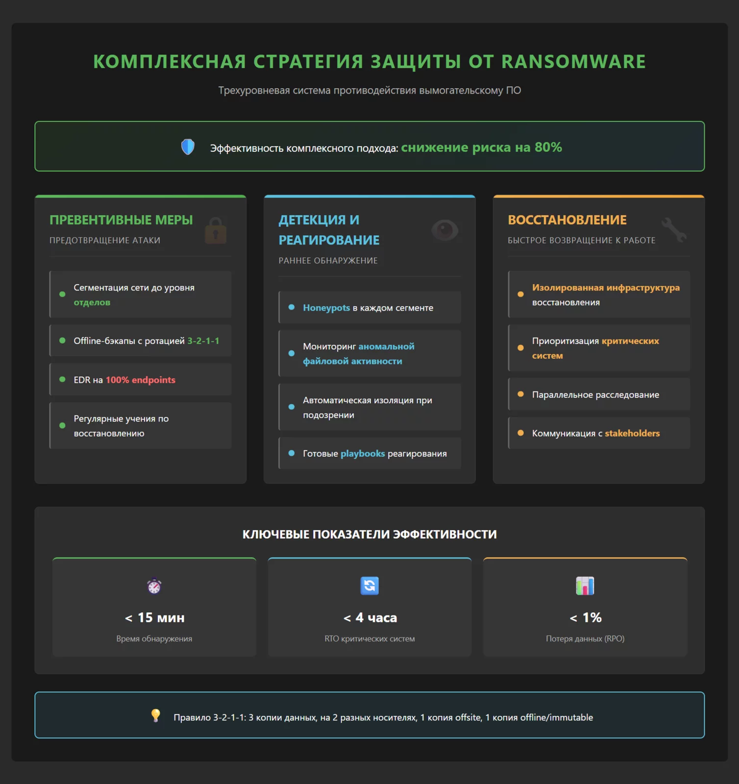 Комплексная защита от ransomware 2026: превентивные меры, детекция, реагирование, восстановление, снижение риска 80%