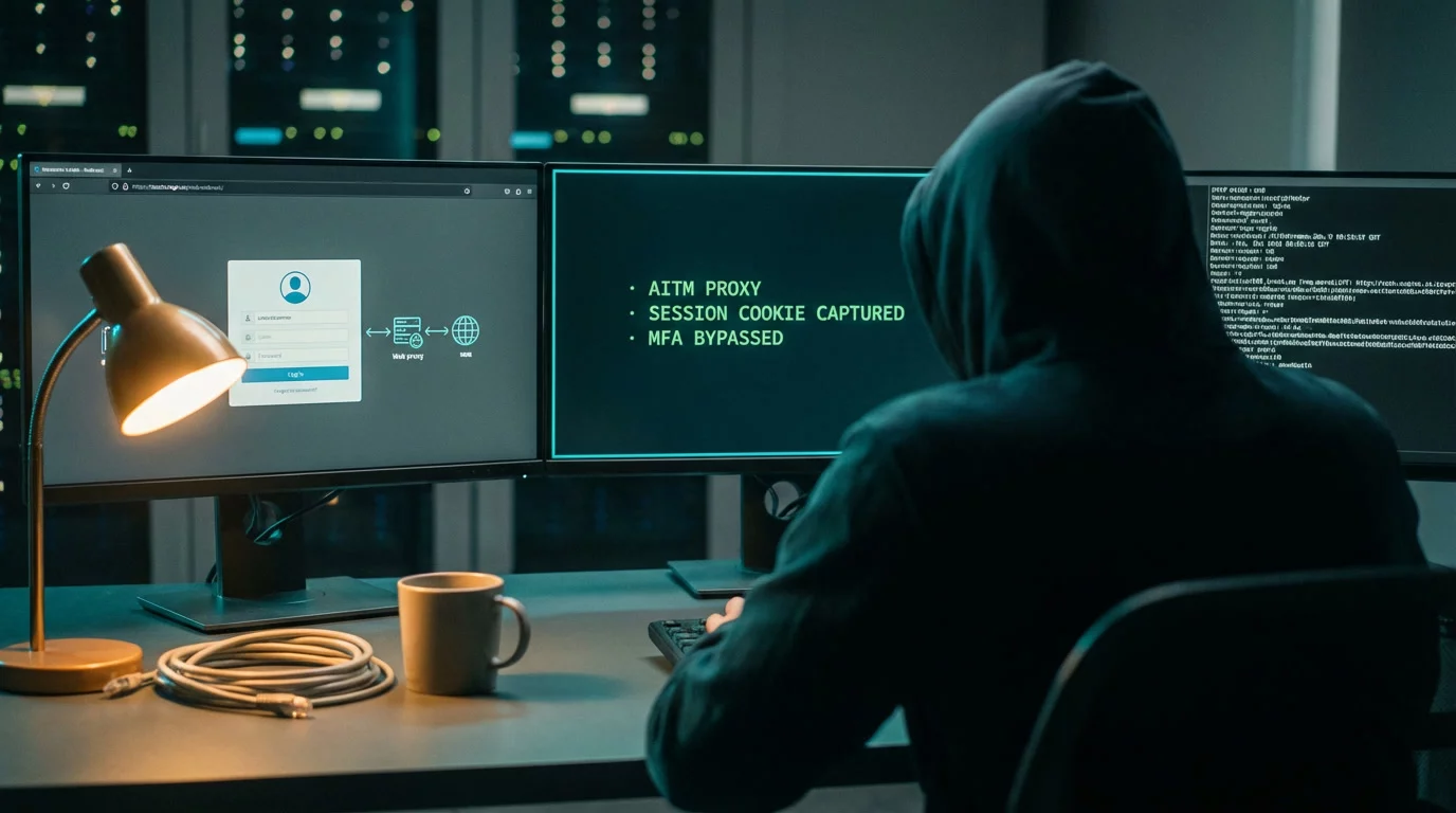 AiTM фишинг-прокси Evilginx перехватывает session cookie Microsoft 365 в обход MFA — схема атаки и детектирование
