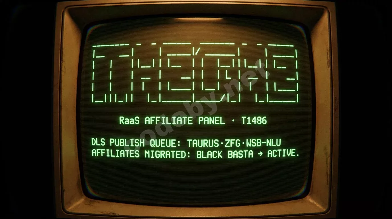 Экран старого CRT-монитора с зелёным фосфорным текстом ASCII-баннера партнёрской панели. Янтарное свечение дисплея растворяется в абсолютной темноте, горизонтальные полосы развёртки пересекают стекло.