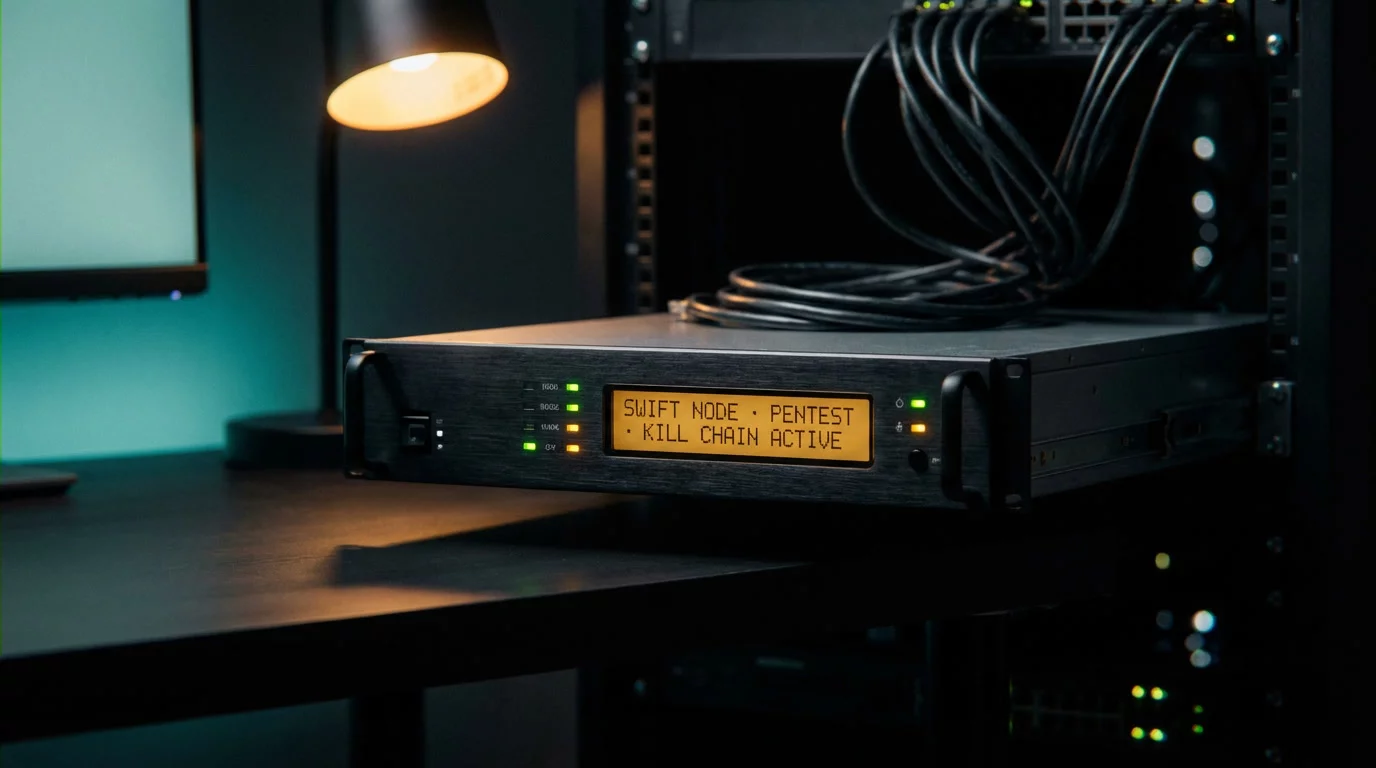 Пентест банка — терминал с BloodHound-графом Active Directory и схемой SWIFT-инфраструктуры в серверной комнате