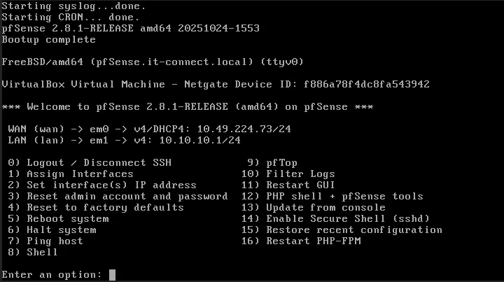 Начальная настройка pfSense