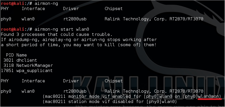 Aircrack-ng now uses wlan0mon