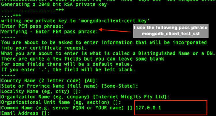 MongoDB SSL устанавливает сертификат клиента