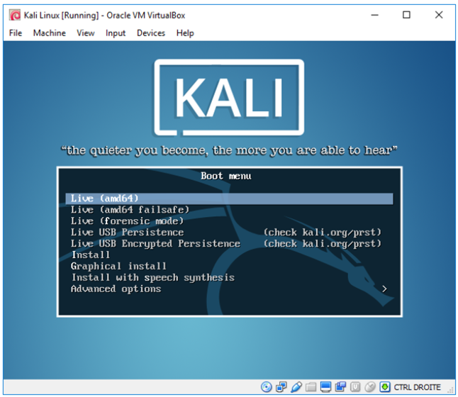Экран загрузки Kali Linux в VirtualBox