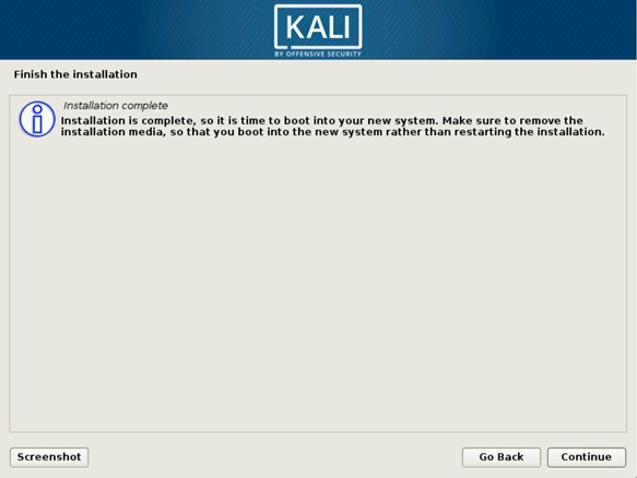 Установка Kali Linux на жесткий диск завершена
